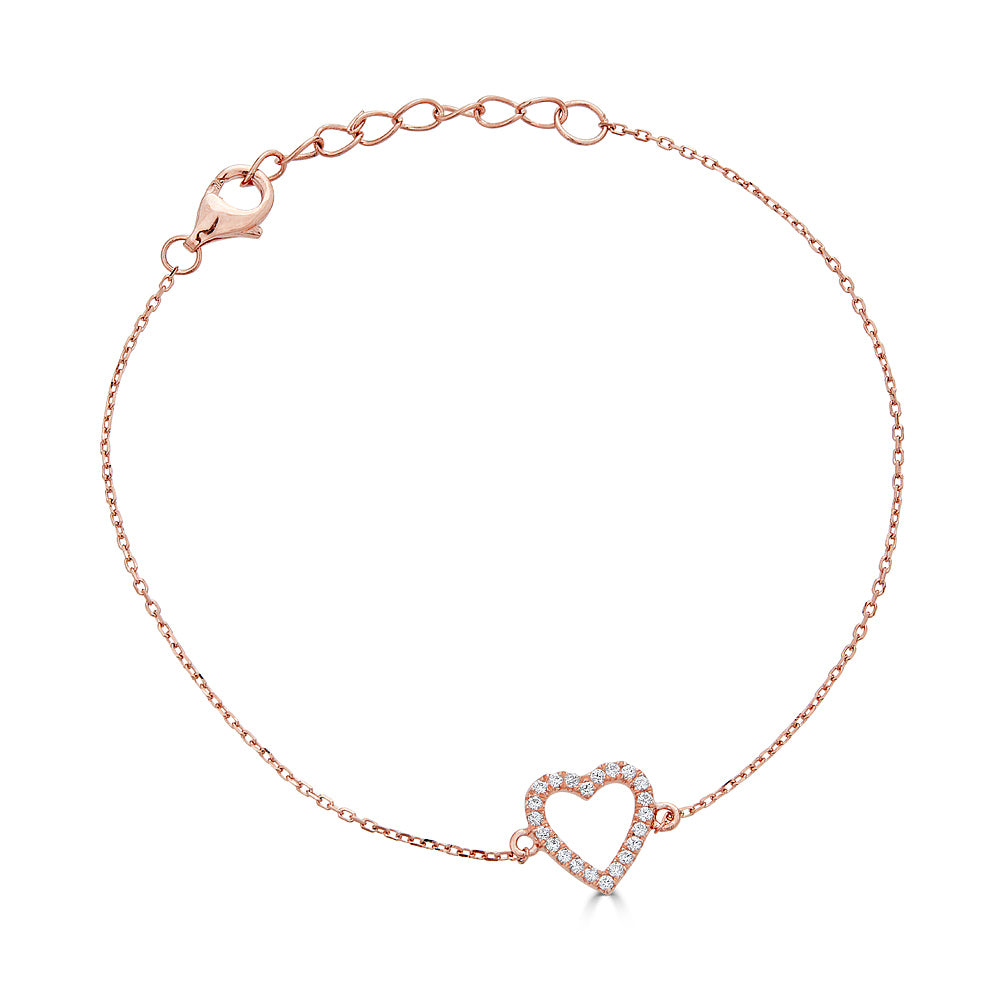 14K Diamond Open Heart Bracelet