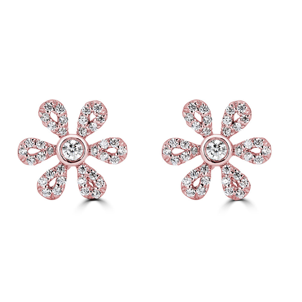 14K Diamond Flower Studs