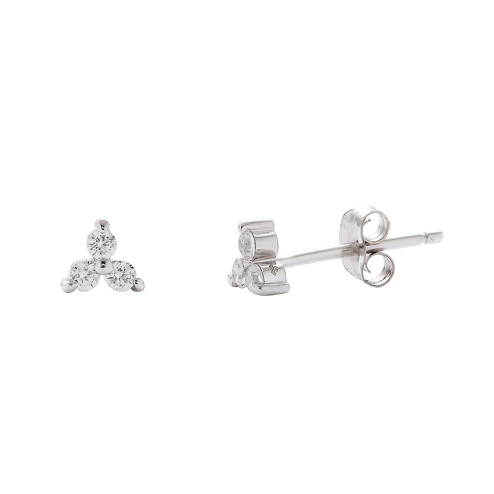 14K 3 Stone Diamond Studs