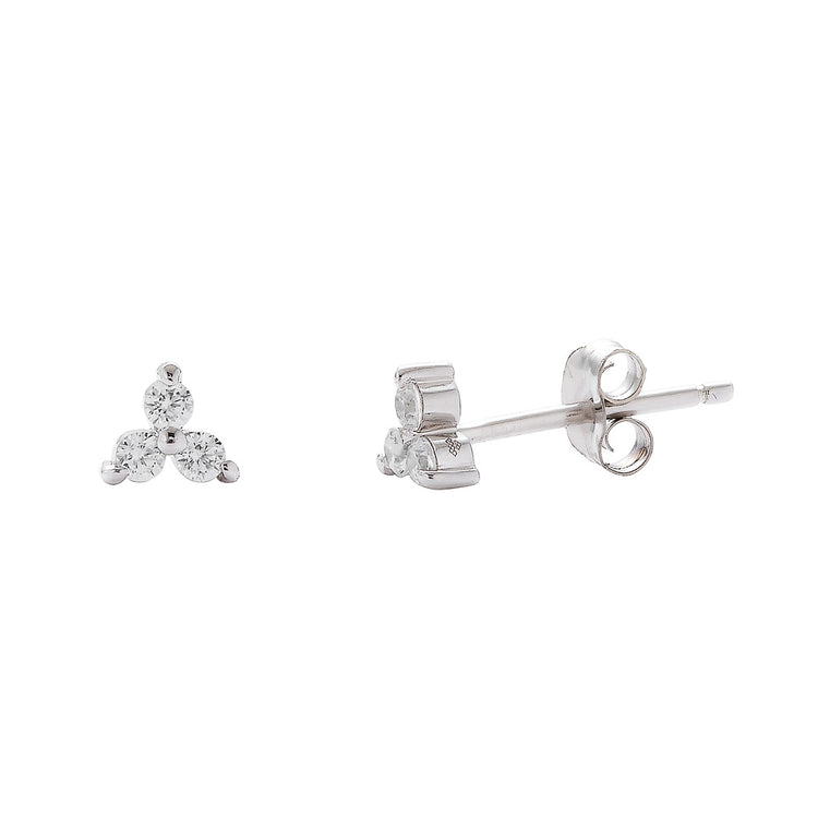 14K 3 Stone Diamond Studs