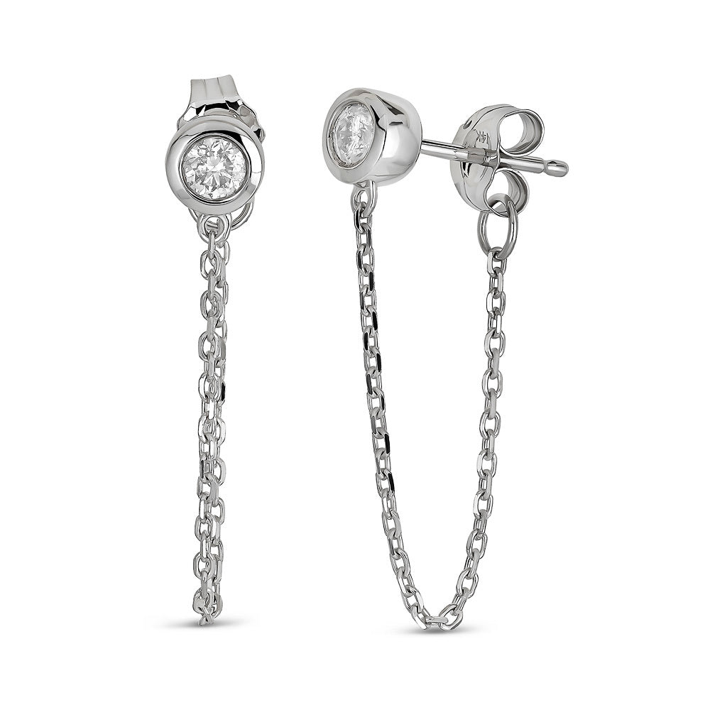14K Bezel Stud with Chain Earrings