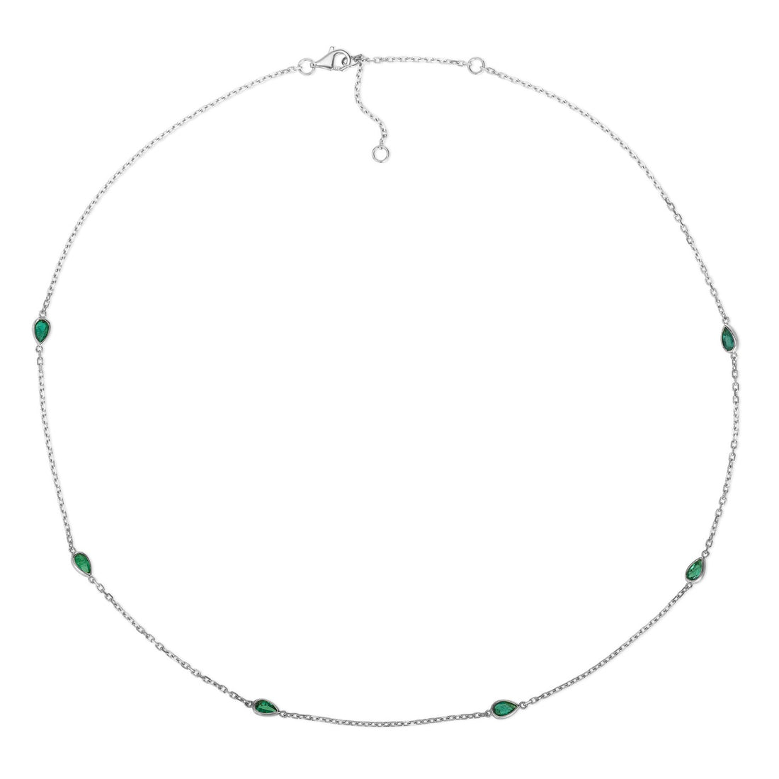 14K Gold Emerald Pear Station Necklace