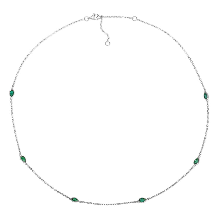 14K Gold Emerald Pear Station Necklace