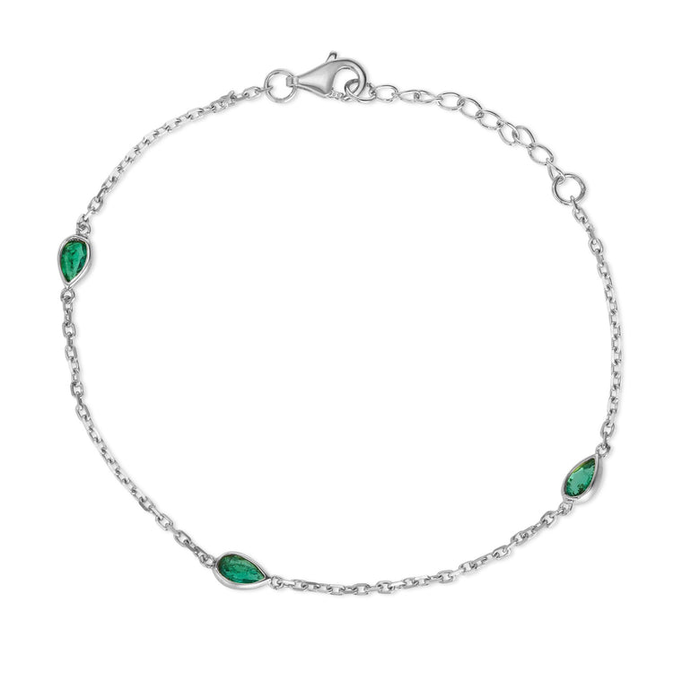 14K Gold Emerald Station Bracelet