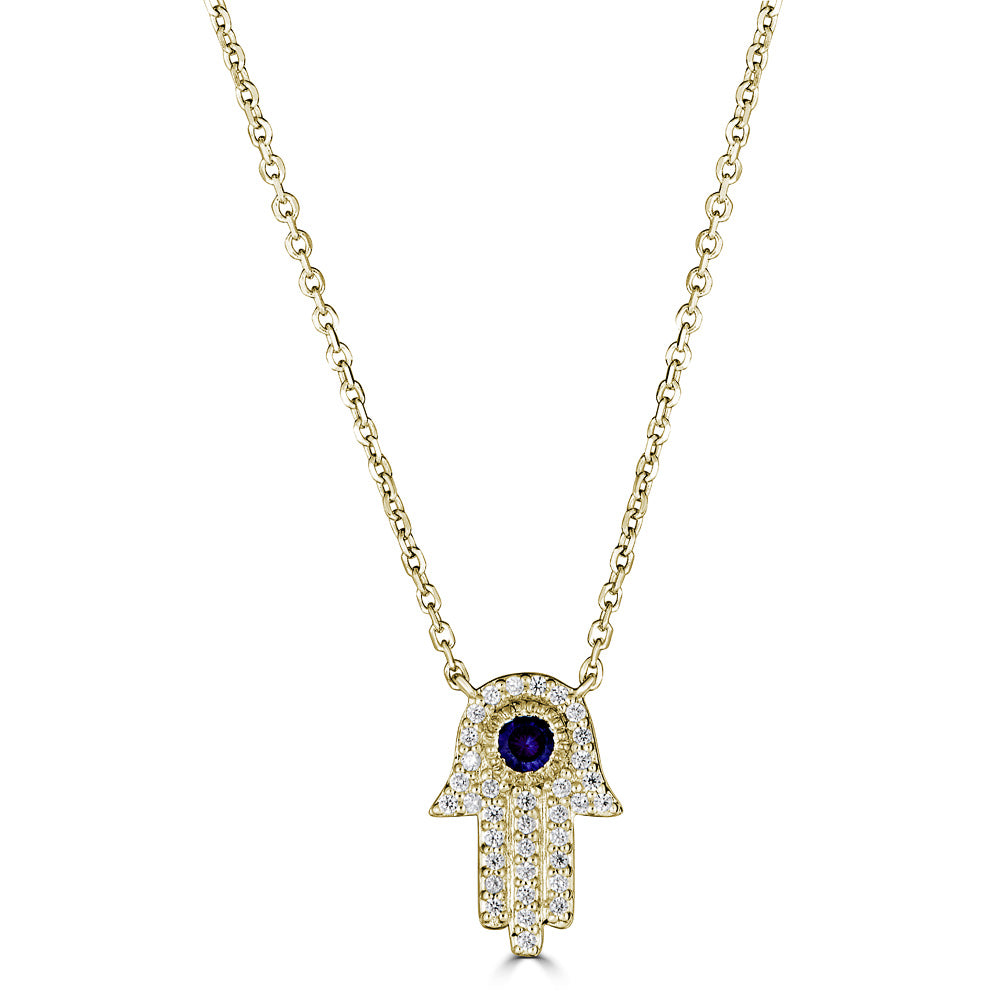 14K Gold Sapphire Hamsa Necklace
