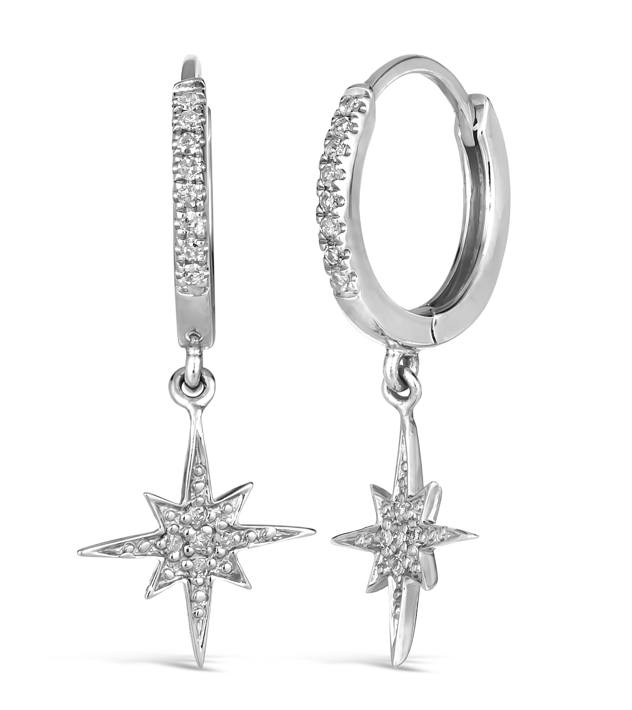 14K Diamond Sunburst Huggie Earrings