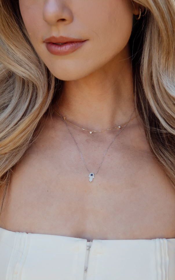 14K Gold Sapphire Hamsa Necklace