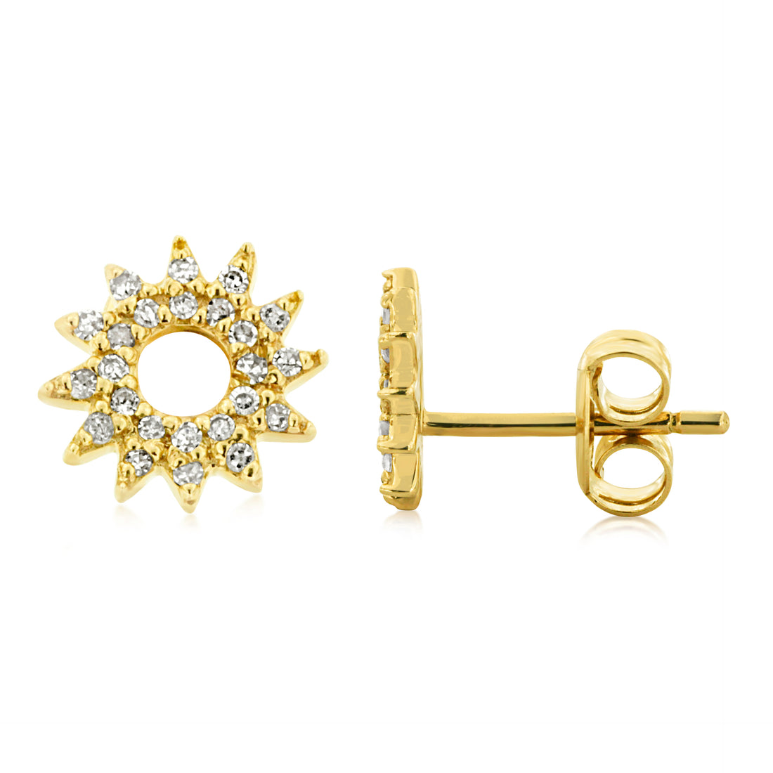14K Diamond Sun Stud Earrings