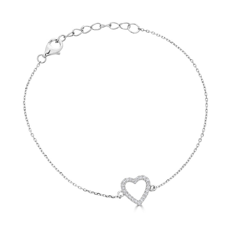 14K Diamond Open Heart Bracelet
