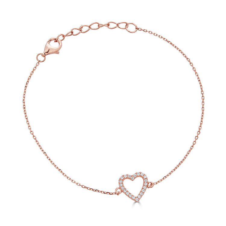 14K Diamond Open Heart Bracelet