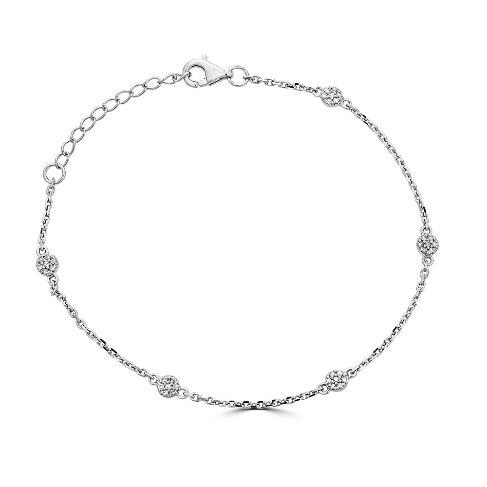 14K Diamond Cluster Station Bracelet - White Gold