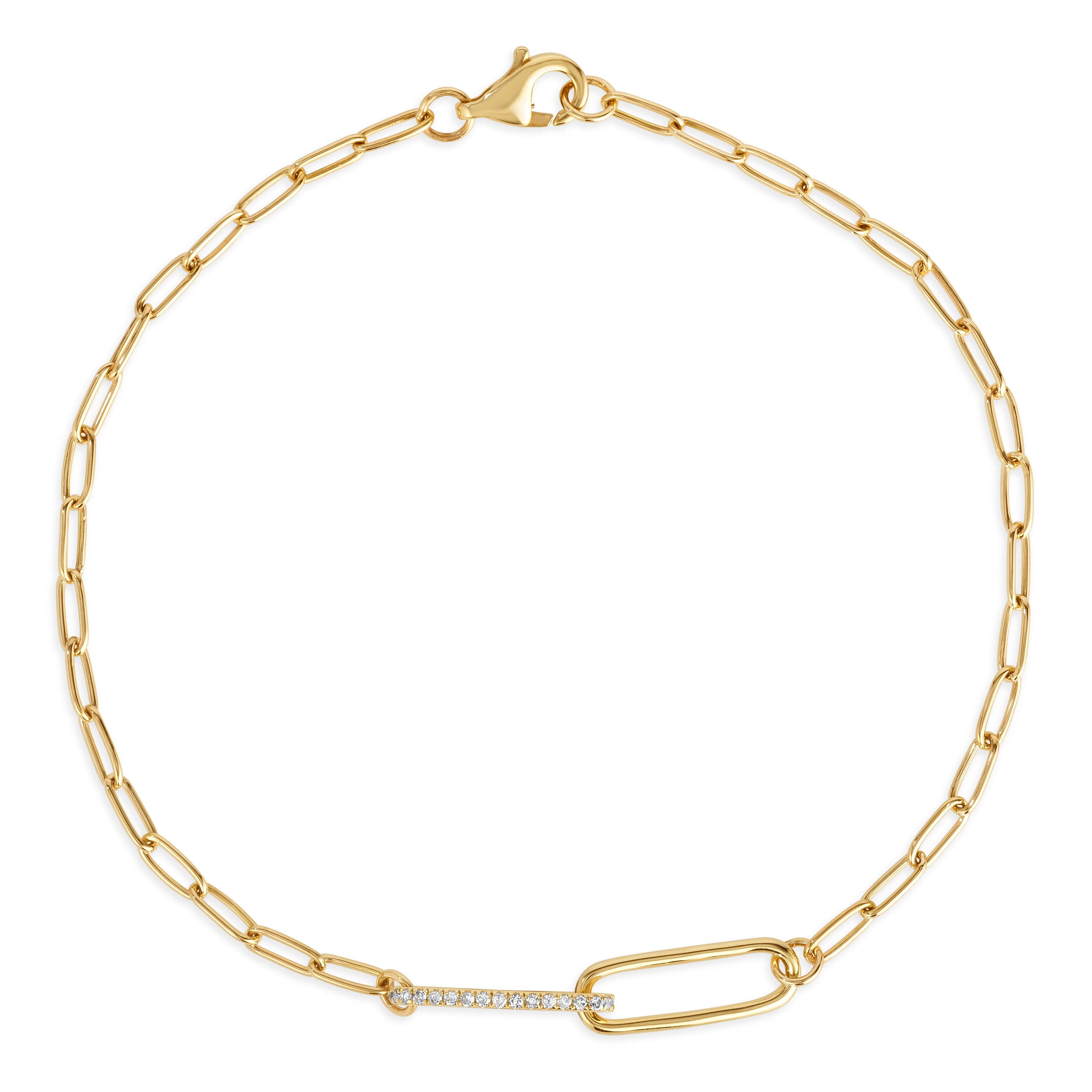 14K Gold Diamond Link Paper Clip Bracelet