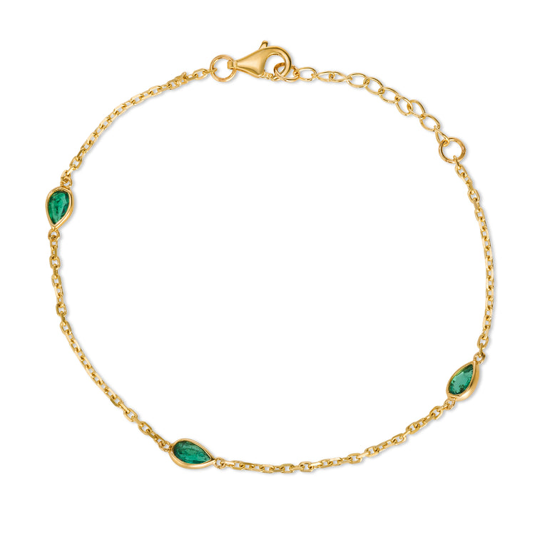 14K Gold Emerald Station Bracelet
