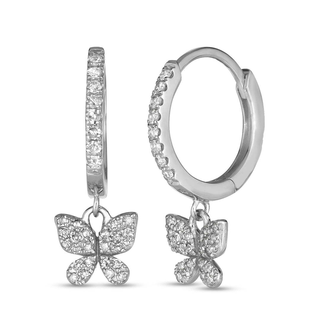 14K Diamond Butterfly Huggie Earrings