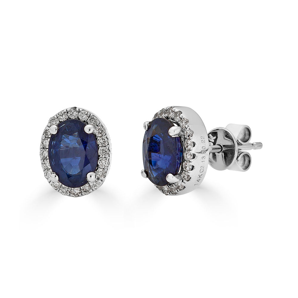 14K White Gold Sapphire &amp; Diamond Earrings