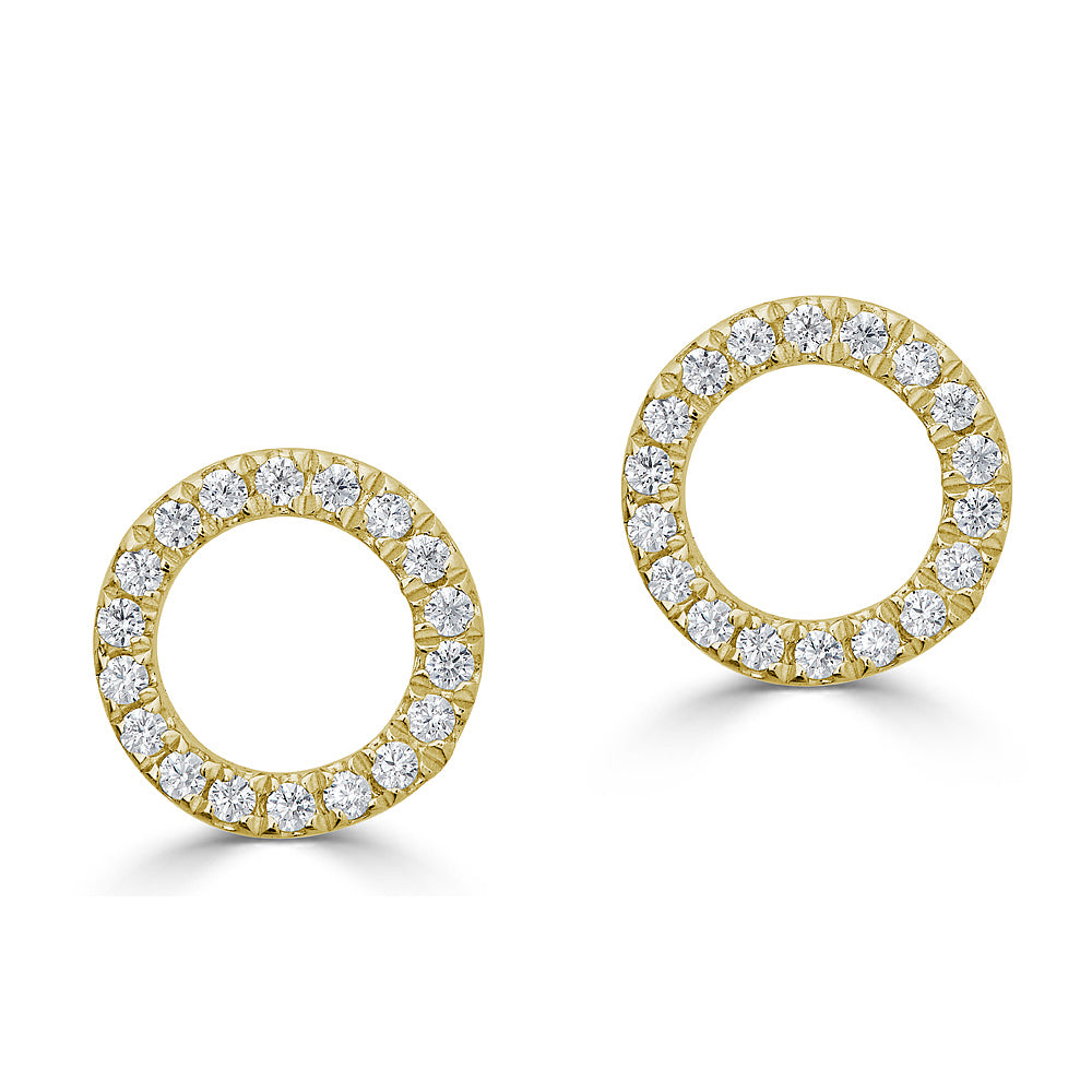 14K Diamond Circle Studs - Yellow Gold