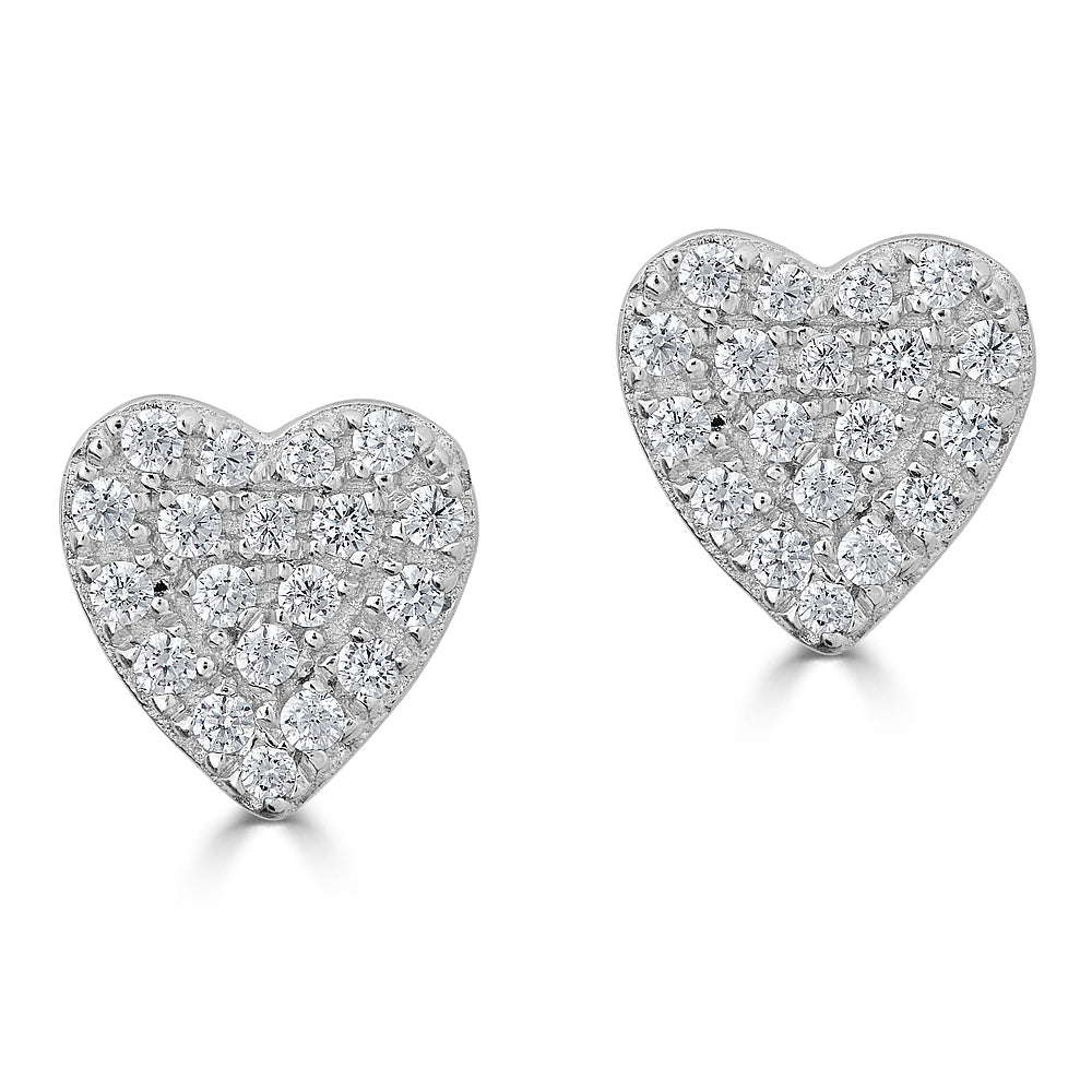 14K Diamond Heart Studs