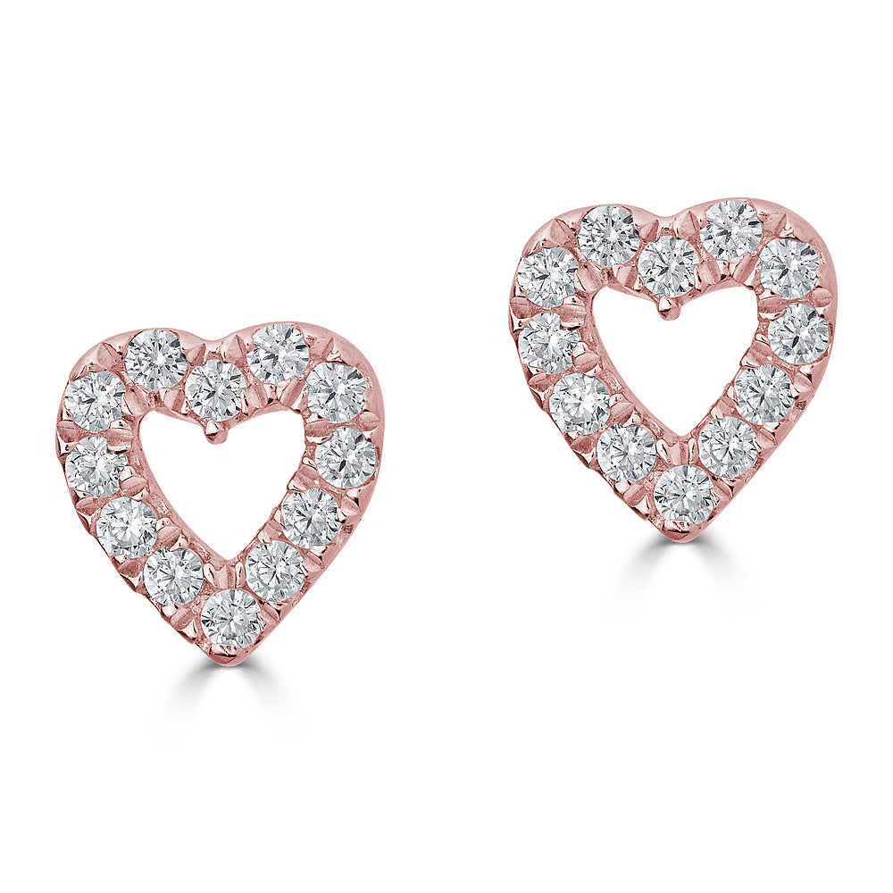 14K Diamond Open Heart Studs