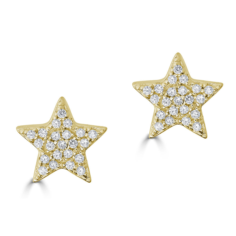 14K Pavé Diamond Star Studs - Yellow Gold