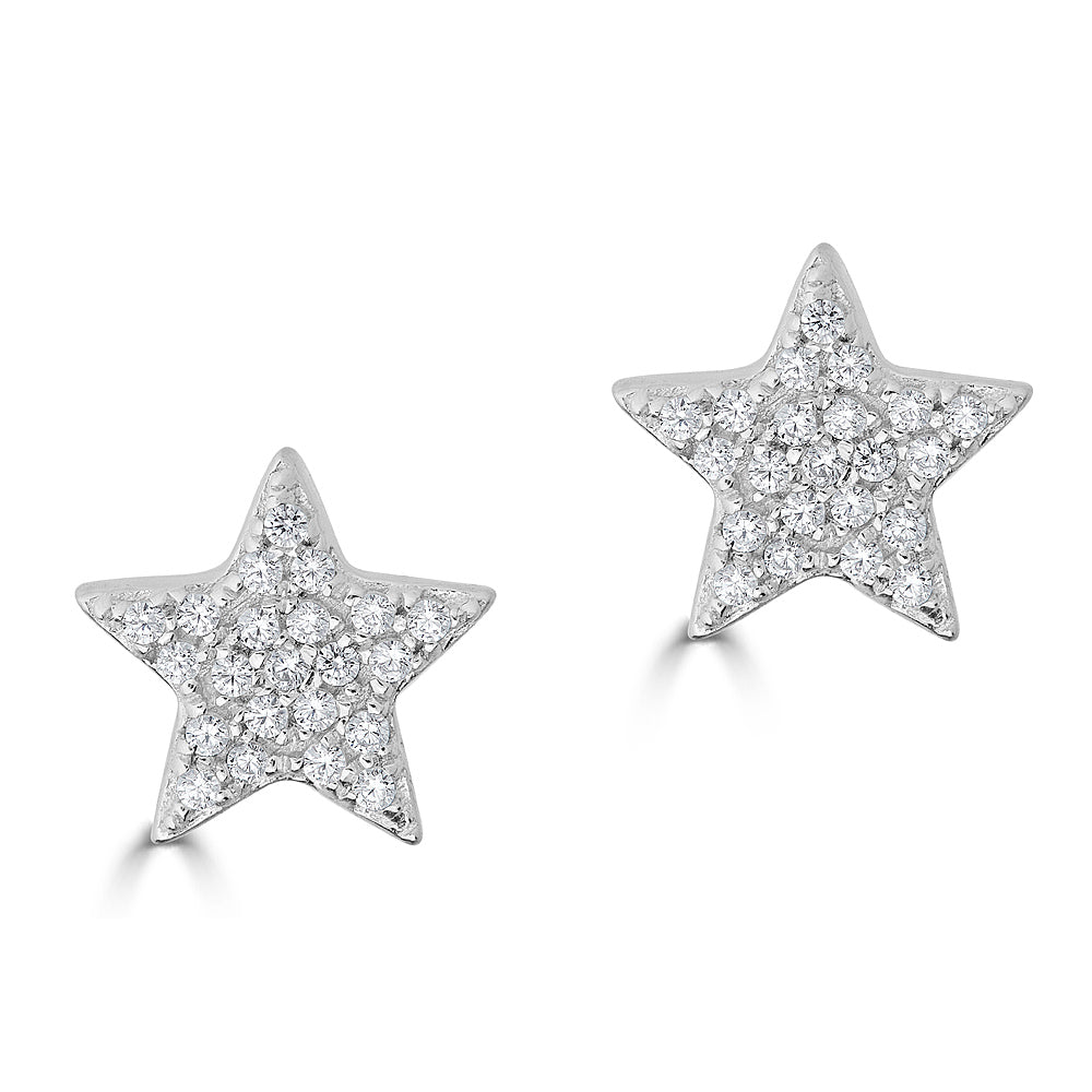 14K Pavé Diamond Star Studs - White Gold