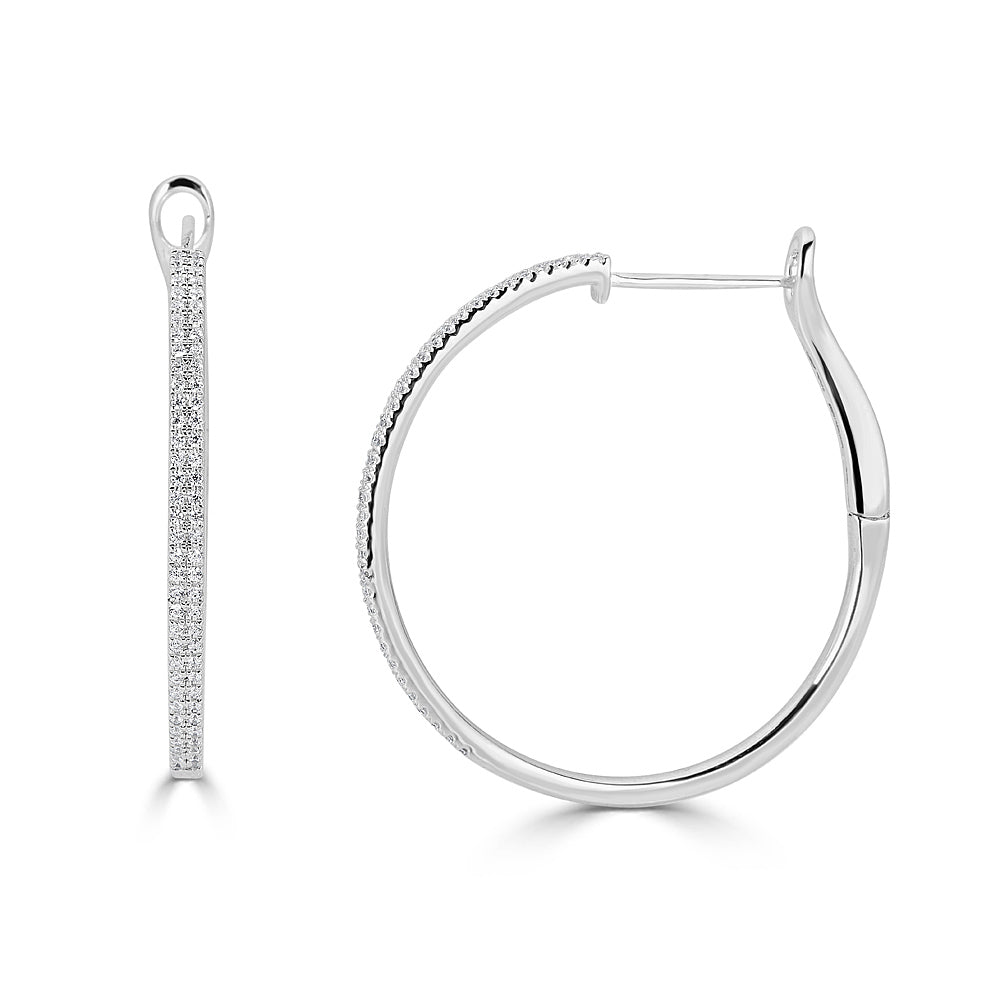14K Diamond Inside-Out Hoop Earrings - White Gold