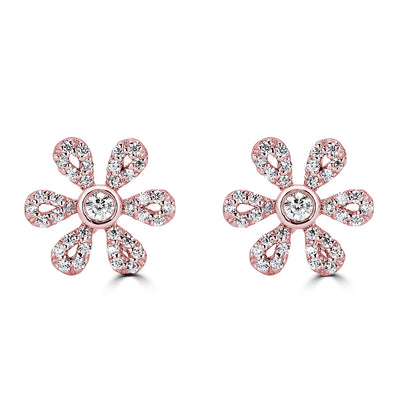 14K Diamond Flower Studs