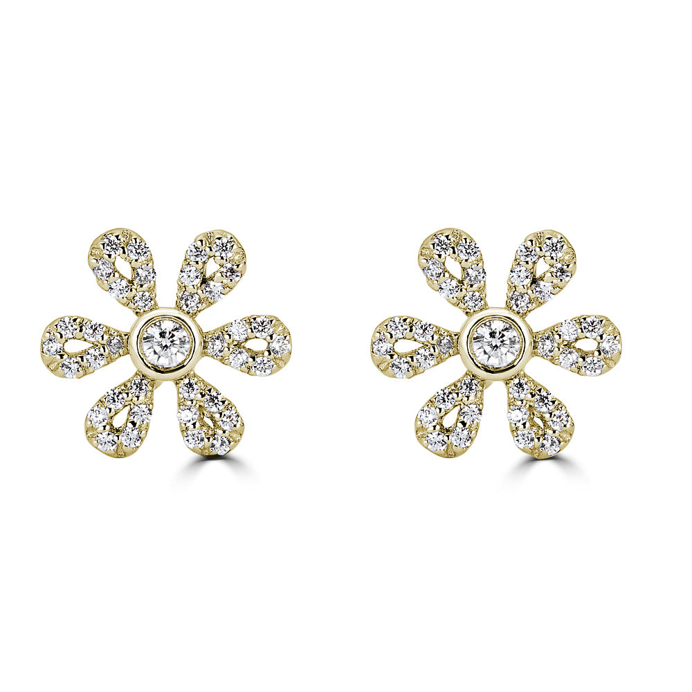 14K Diamond Flower Studs