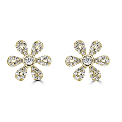 14K Diamond Flower Studs