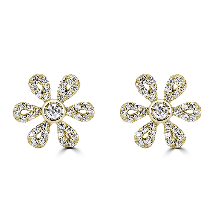 14K Diamond Flower Studs