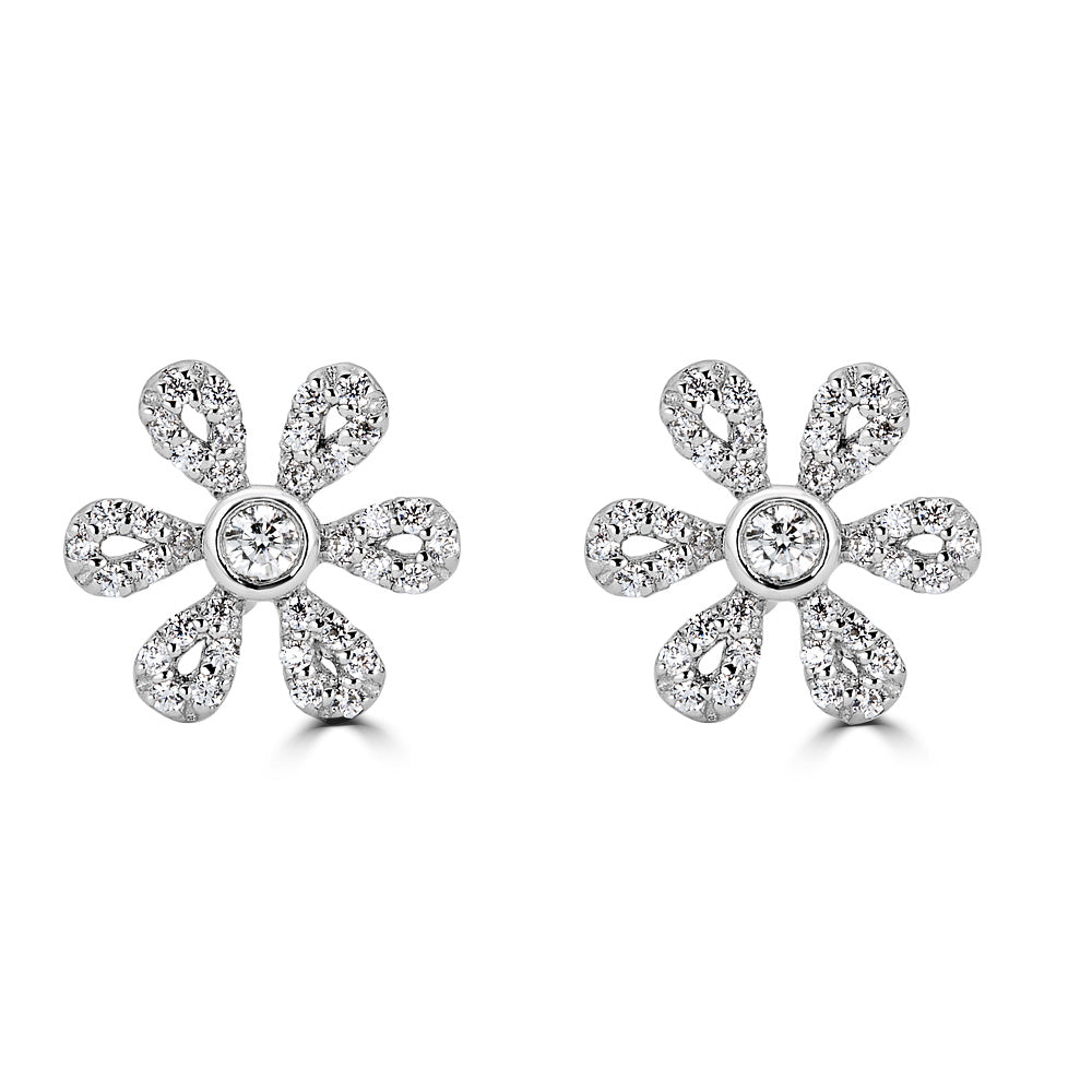 14K Diamond Flower Studs