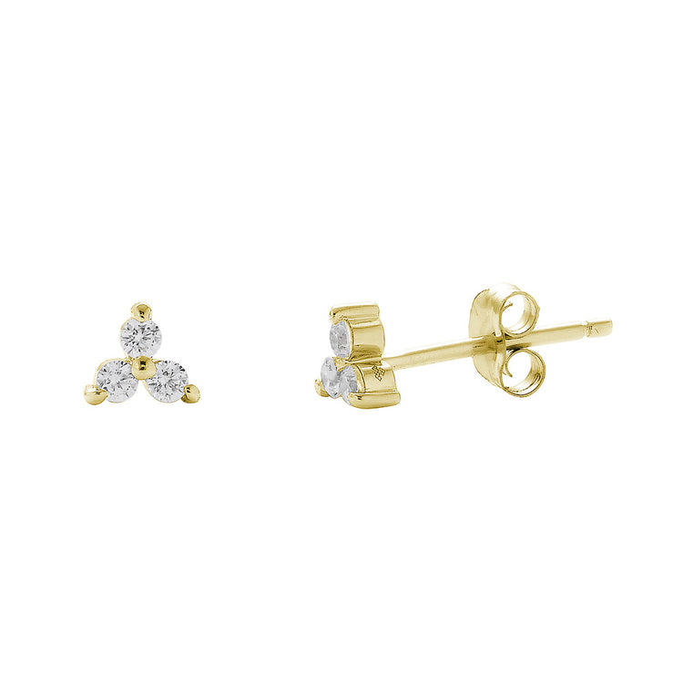 14K 3 Stone Diamond Studs