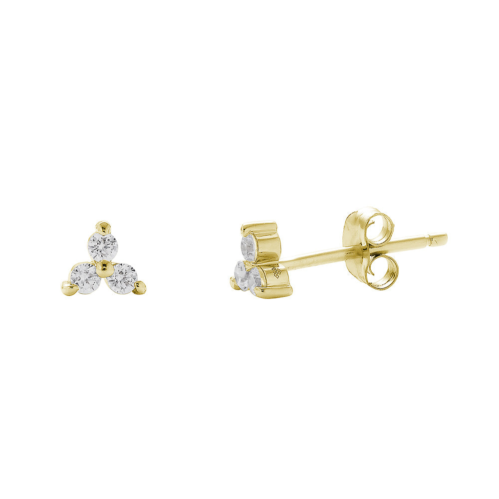 14K 3 Stone Diamond Studs