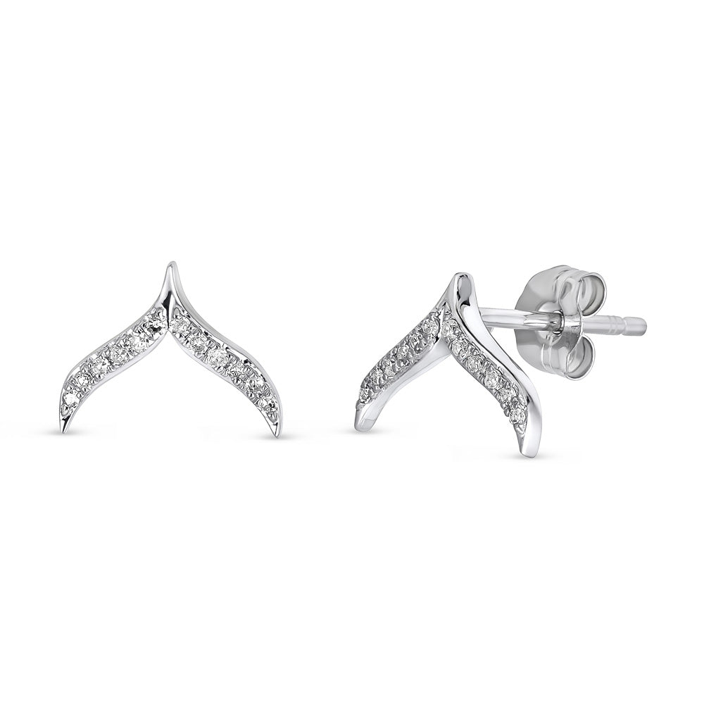 14K Diamond Wishbone Studs - White Gold