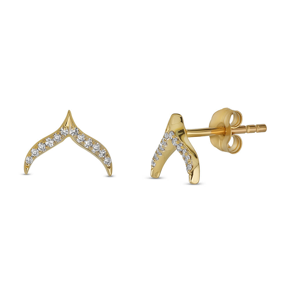 14K Diamond Wishbone Studs - Yellow Gold
