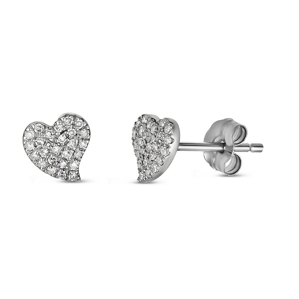 14K Diamond Curved Heart Studs