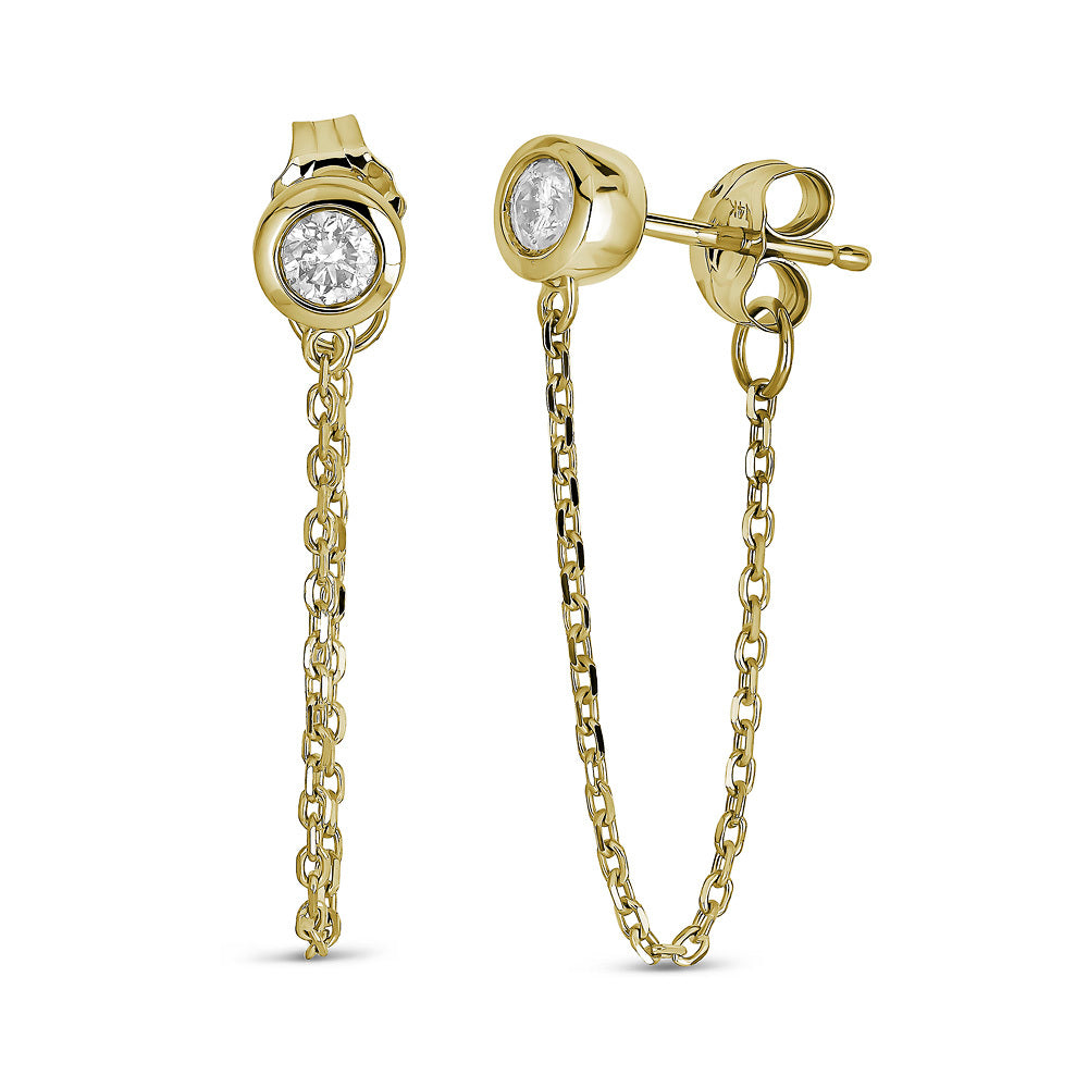14K Bezel Stud with Chain Earrings