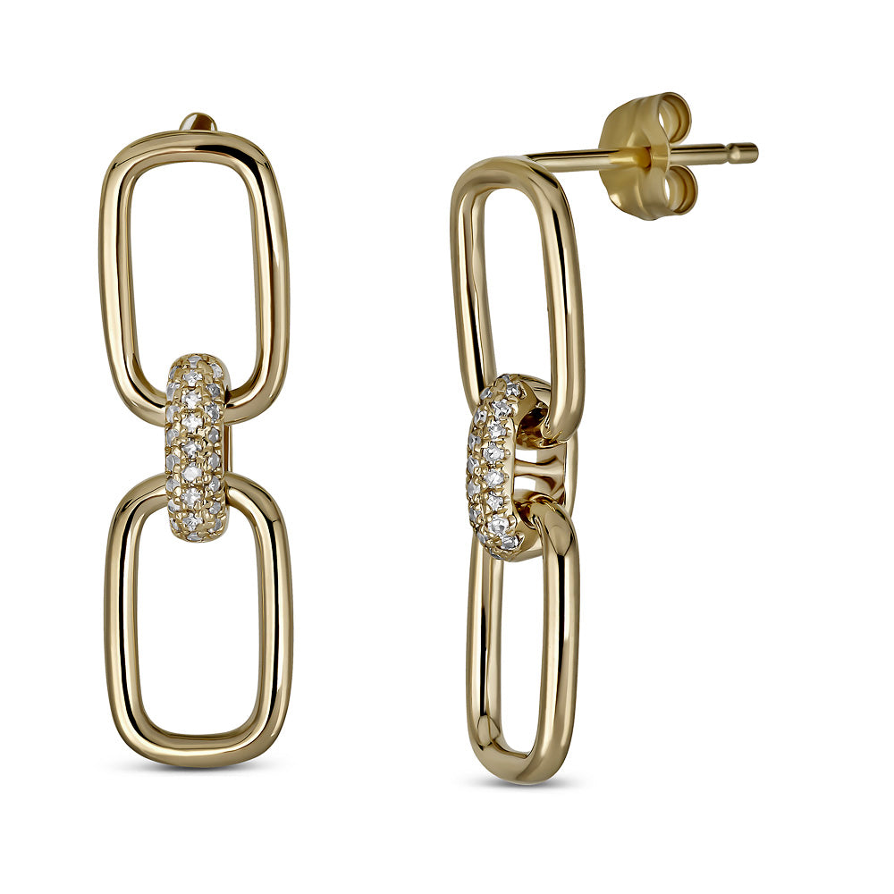 14K Diamond Link Drop Earrings - Yellow Gold