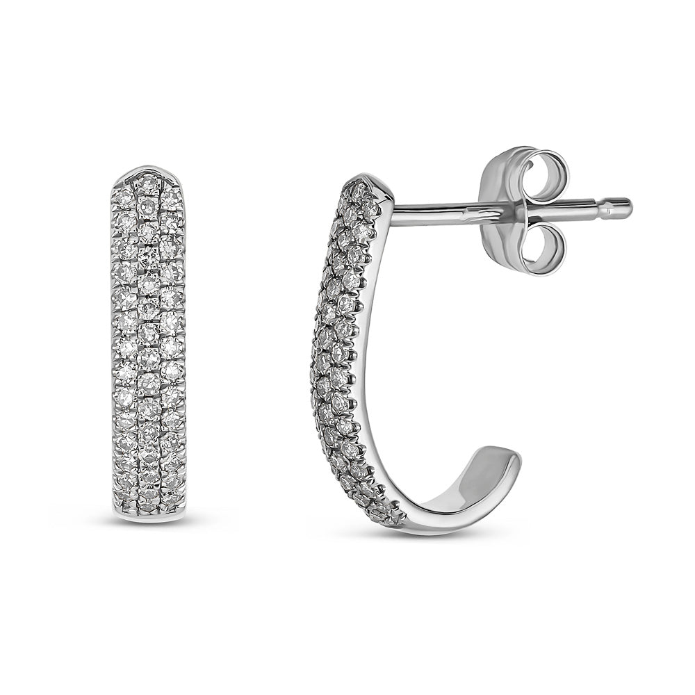 14K Pavé Diamond J-Hoop Earrings - White Gold