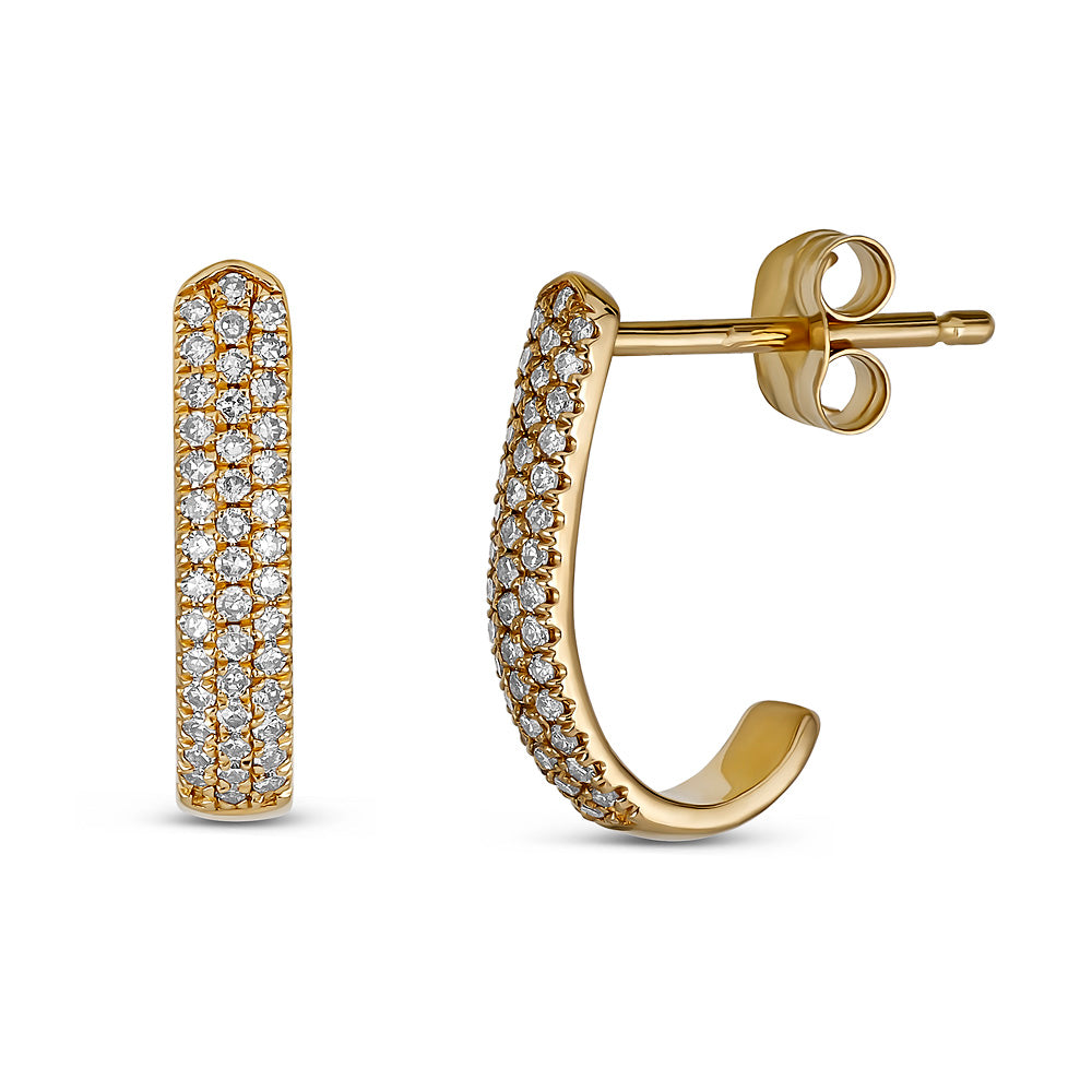 14K Pavé Diamond J-Hoop Earrings - Yellow Gold