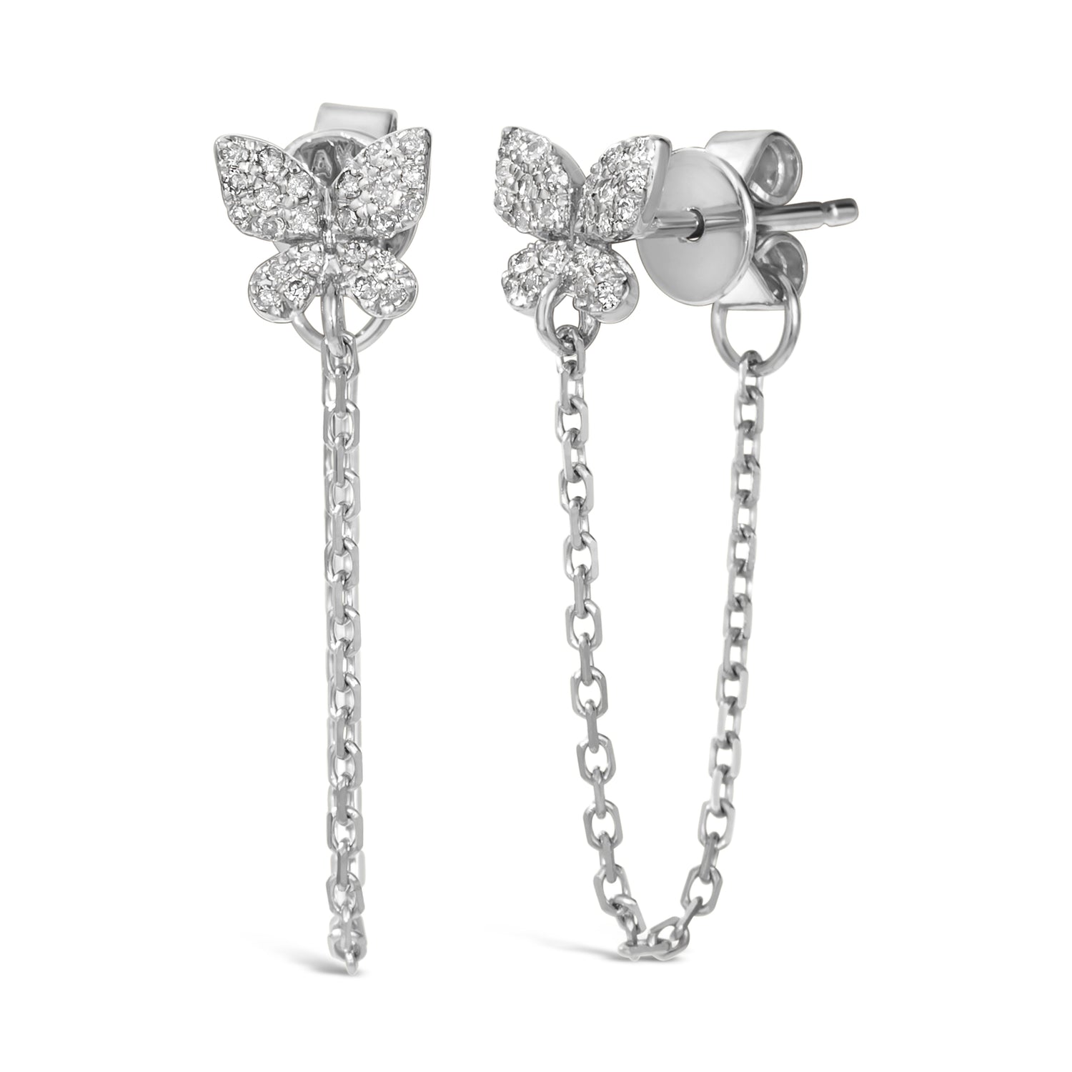 14K Diamond Butterfly Earrings with Chain