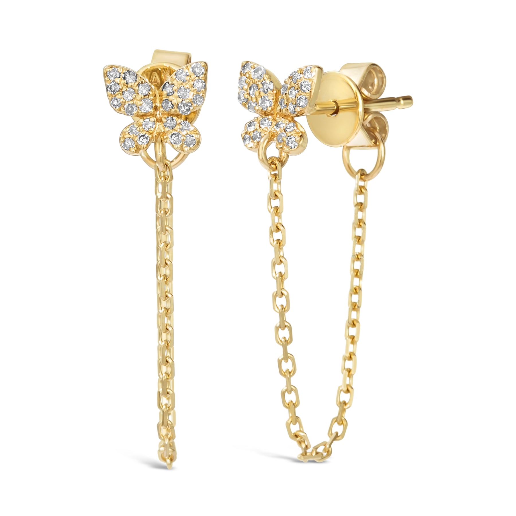 14K Diamond Butterfly Earrings with Chain