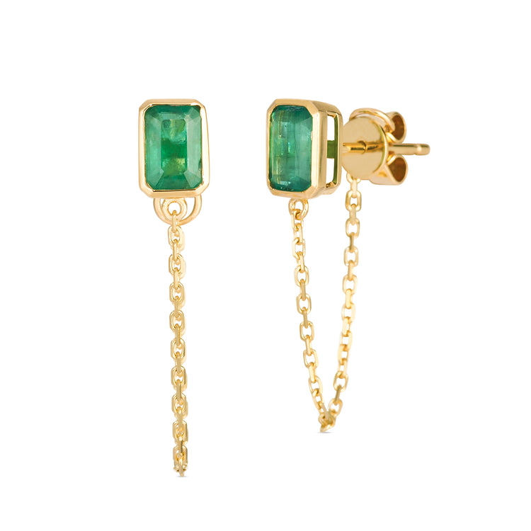 14K Gold Emerald Bezel Earrings