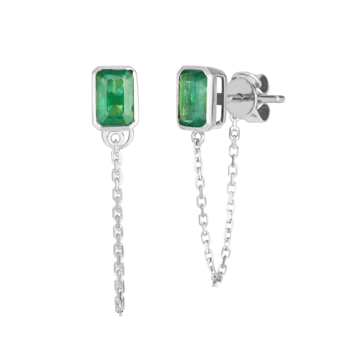 14K Gold Emerald Bezel Earrings