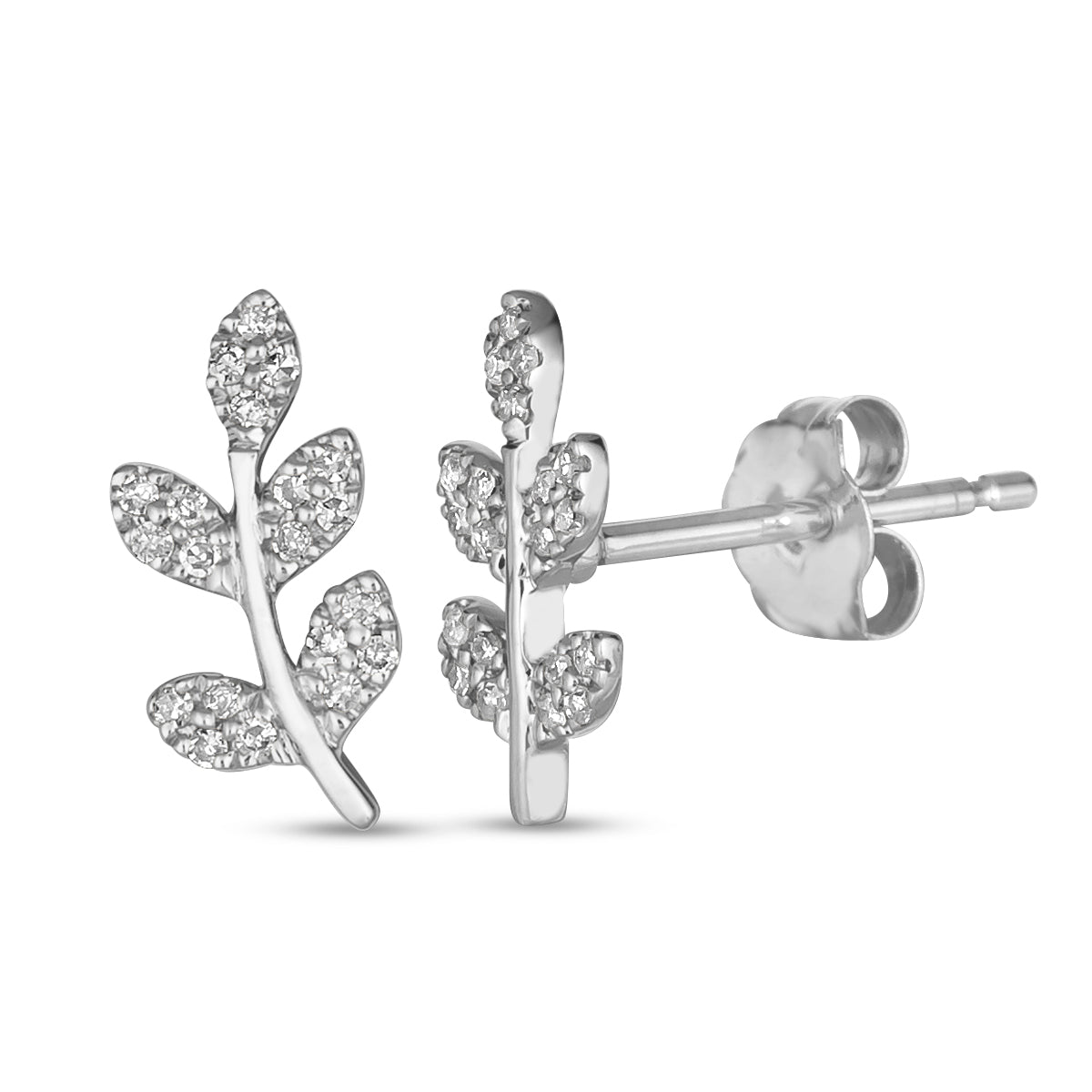 14K Diamond Leaf Studs