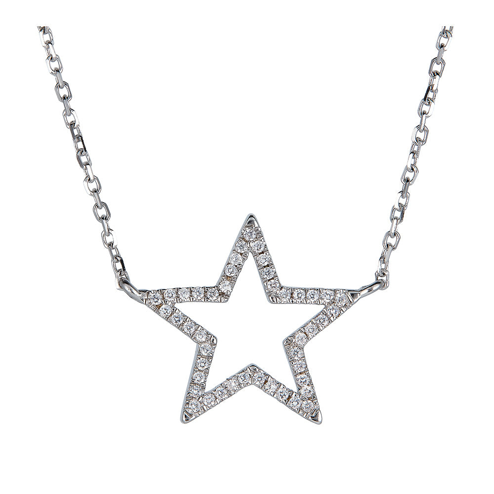 14K Diamond Open Star Necklace - White Gold