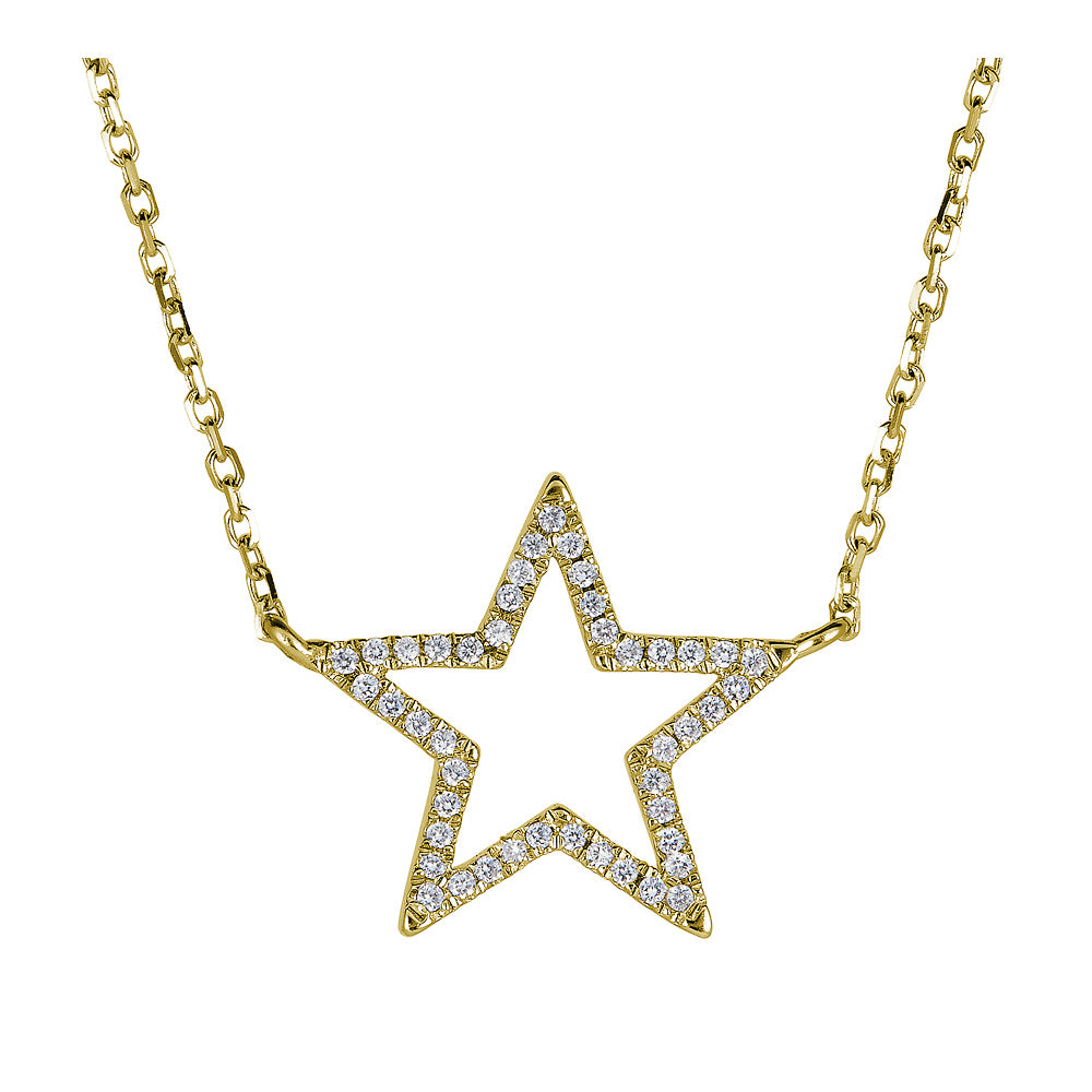 14K Diamond Open Star Necklace - Yellow Gold