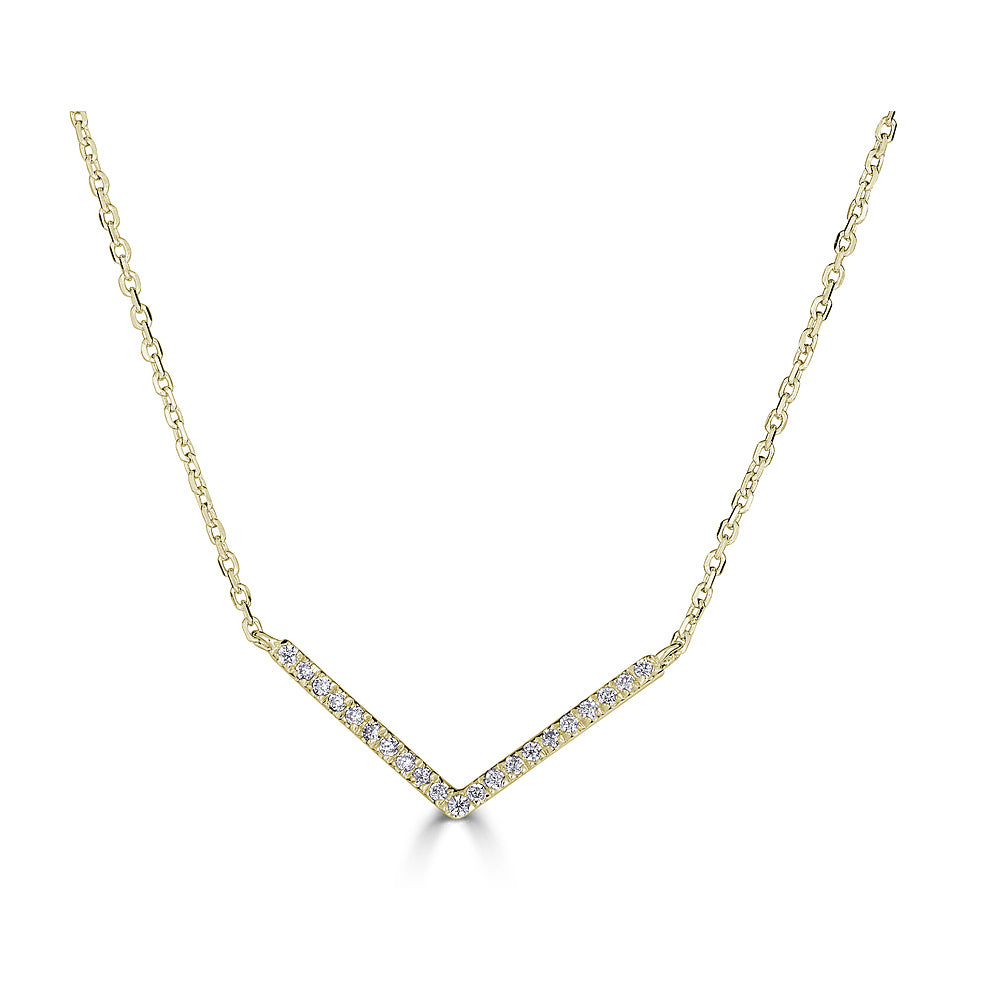 14K Diamond Chevron Necklace - Yellow Gold
