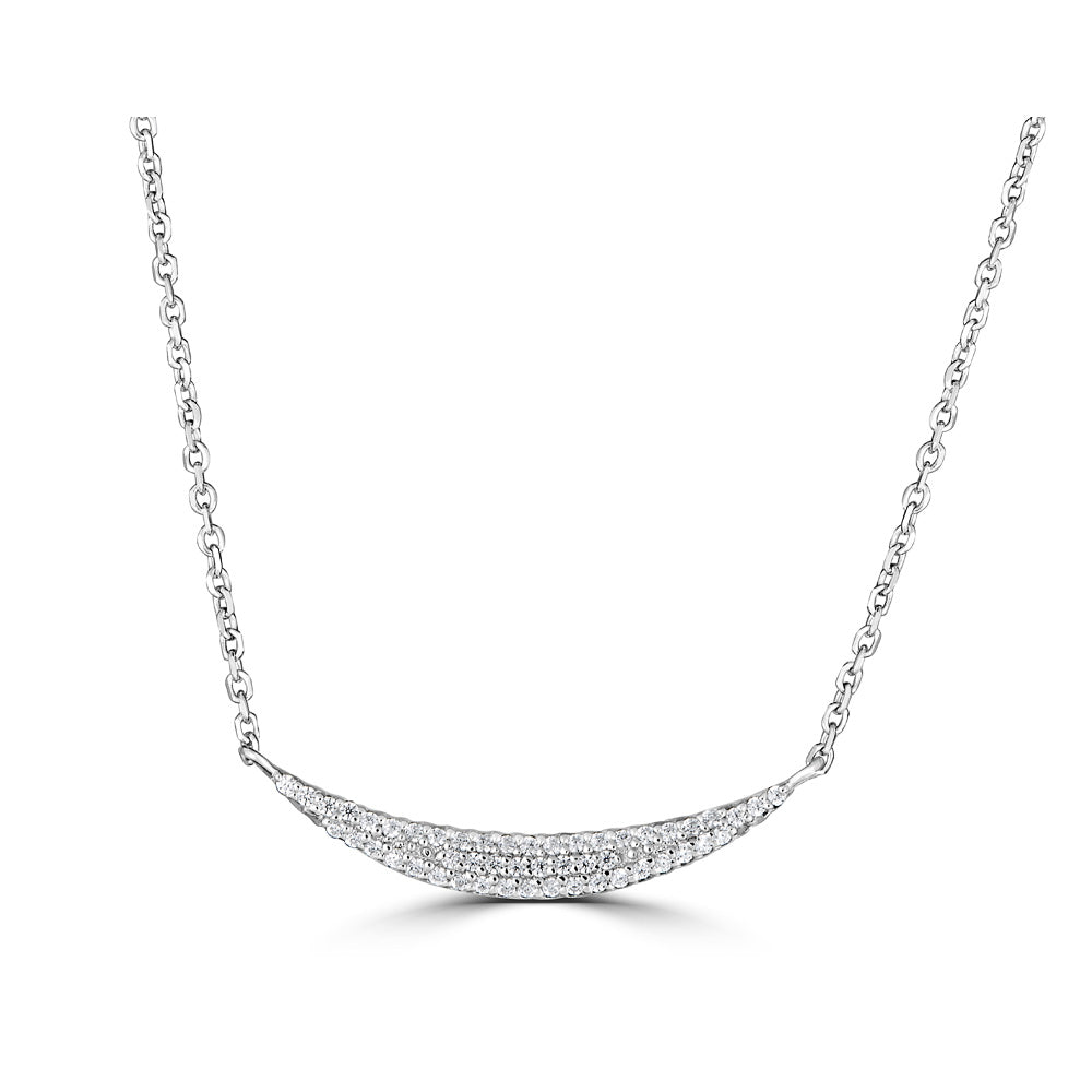 14K Pavé Diamond Curved Bar Necklace - White Gold
