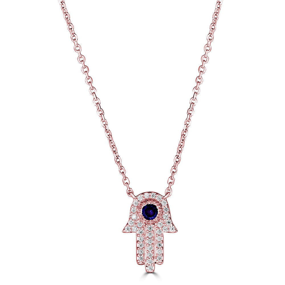14K Gold Sapphire Hamsa Necklace