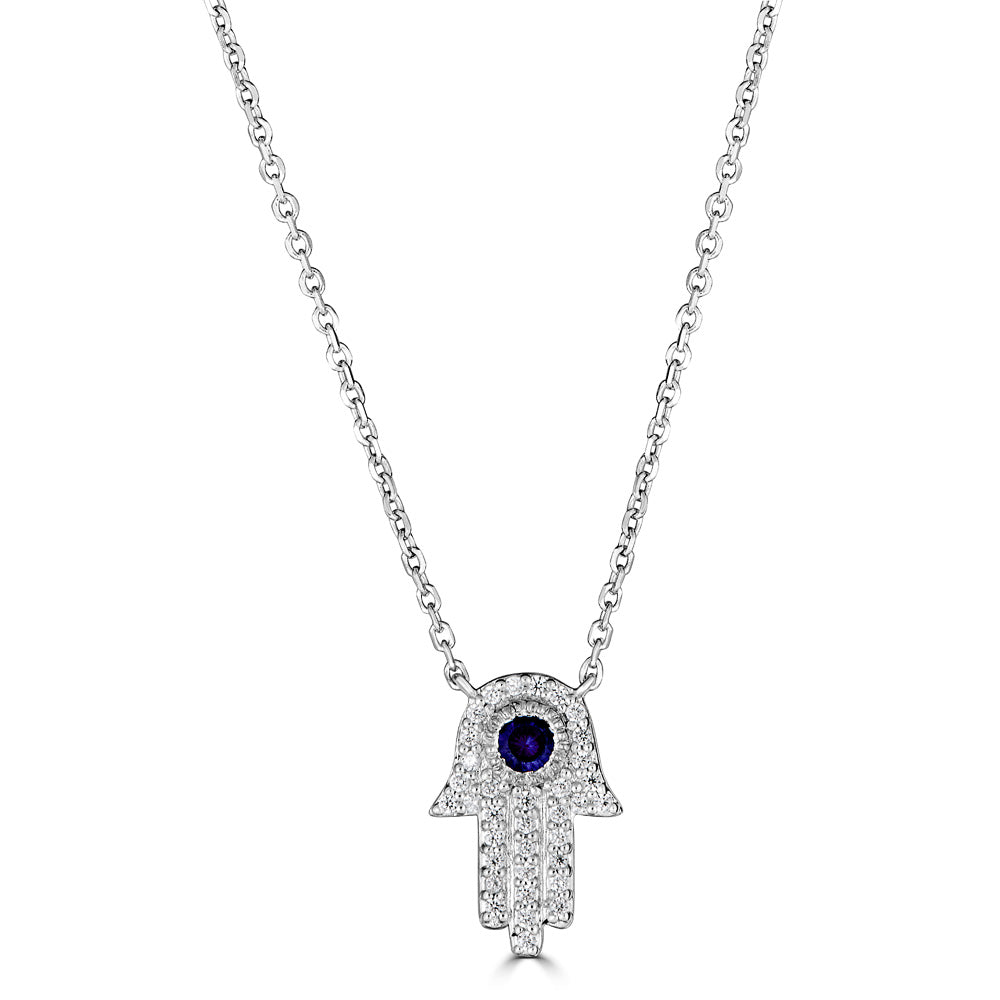 14K Gold Sapphire Hamsa Necklace